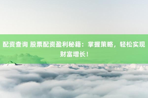 配资查询 股票配资盈利秘籍：掌握策略，轻松实现财富增长！