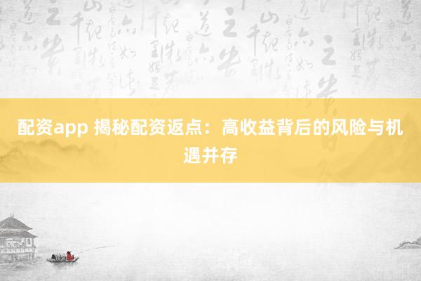 配资app 揭秘配资返点：高收益背后的风险与机遇并存