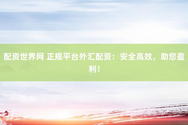 配资世界网 正规平台外汇配资：安全高效，助您盈利！