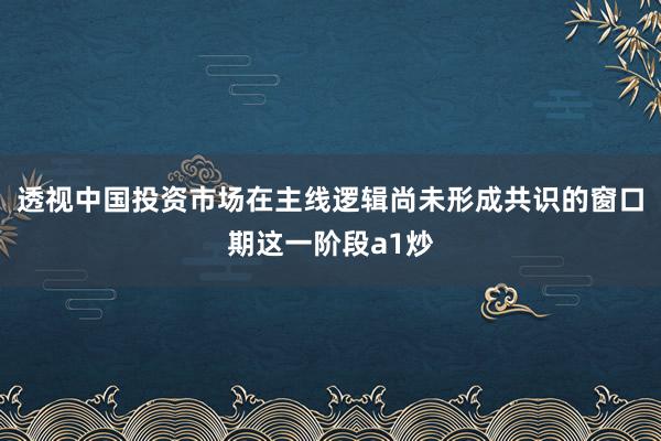 透视中国投资市场在主线逻辑尚未形成共识的窗口期这一阶段a1炒